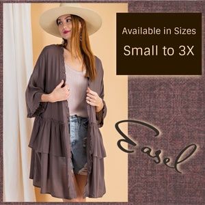 Easel's ! "Perfect Cover" Ruffle Sleeve Silky Kimono